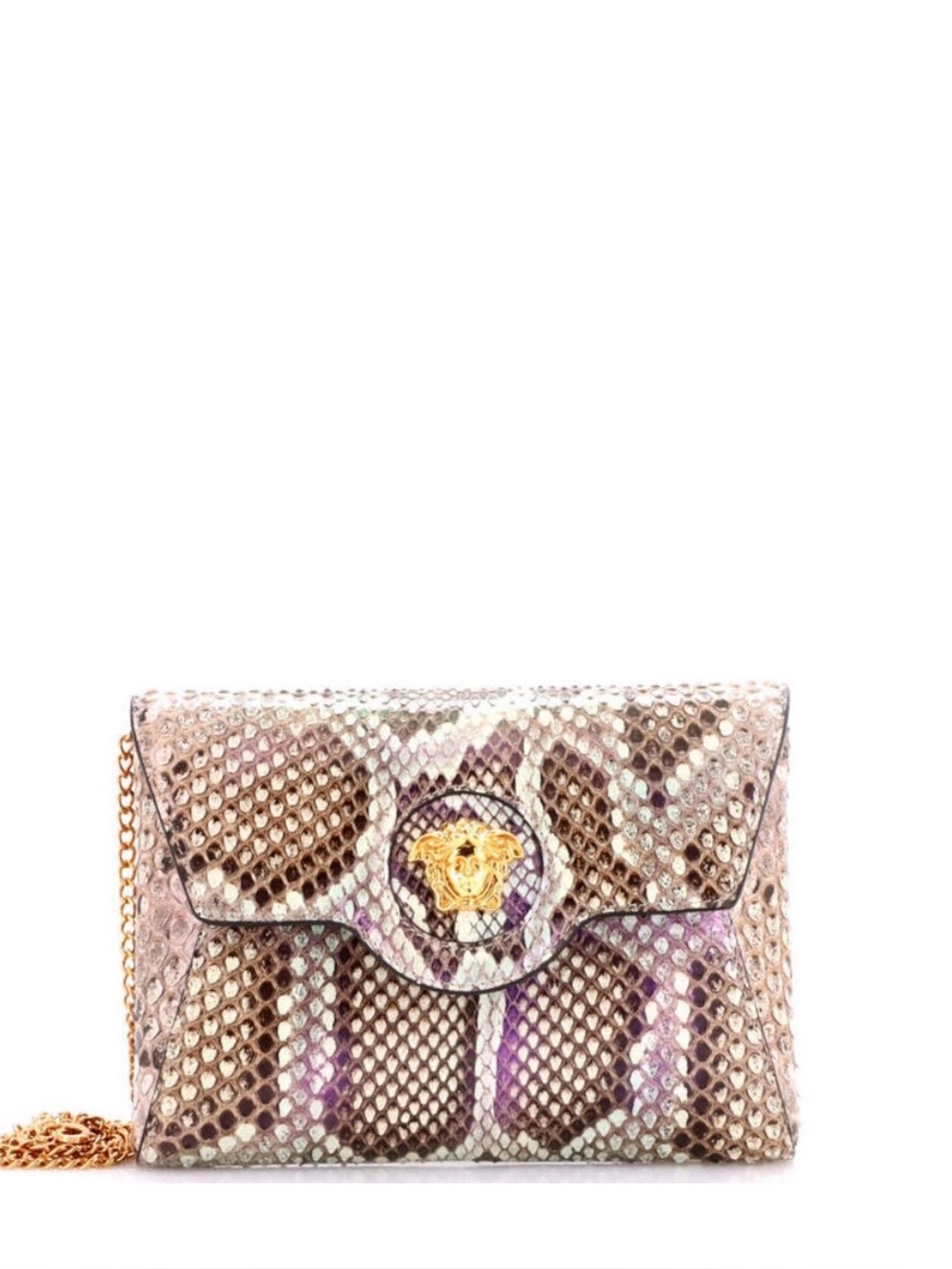 Versace Neutral Snake-Skin Crossbody Bag with Removable Gold Tone Strap